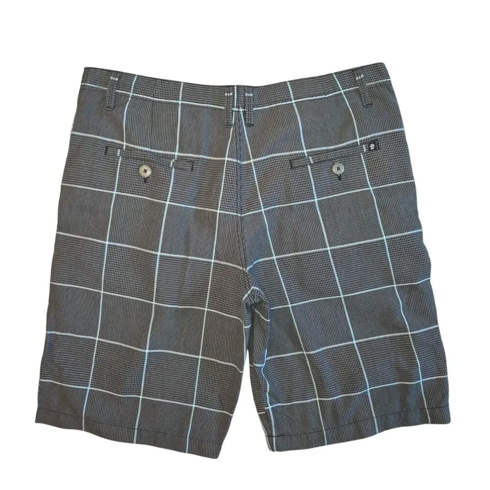 Vans Mens Grey Teal Windowpane Houndstooth Plaid Skater Walk Shorts Size 36